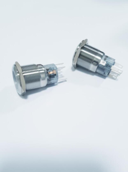 Trykknap LAS3 kontakt / tryk-afbryder i rustfri stål - 12V On/Off, Blå LED, 5 pol