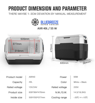 AXR 40 Liter - Kompressor køleboks 12v 220v 230v elektrisk DEMO