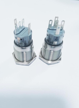 Trykknap LAS3 kontakt / tryk-afbryder i rustfri stål - 12V On/Off, Blå LED, 5 pol