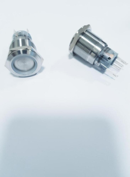 Trykknap LAS3 kontakt / tryk-afbryder i rustfri stål - 12V On/Off, Blå LED, 5 pol